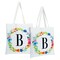 Set of 2 Reusable Monogram Letter B Personalized Canvas Tote Bags for Women, Floral Design (29 Inches)